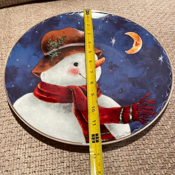 Vintage Elaine Thompson 1997 12" Snowman platter - Picture 8 of 11
